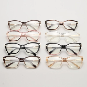 Detailed grid showing eight assorted color options of cat-eye anti-blue light glasses frames