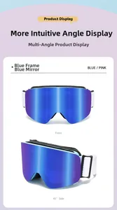 Blue frame blue mirror lens kids ski goggles showing front and 45-degree side angles