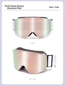Front and 45-degree side views of pink children's ski goggles with anti-fog lenses