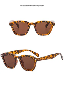 Detail of tortoise square sunglasses with tea lenses and silver studs in a dual view