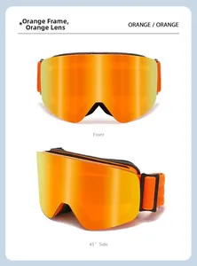 Dual-view detail of orange kids ski goggles with double-layer anti-fog mirror lenses