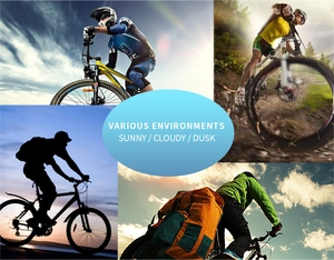 Outdoor sports goggles performance in various environments like sunny, cloudy, and dusk