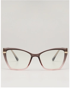 Detail of cat-eye frames featuring brown and pink gradient and gold metal accents