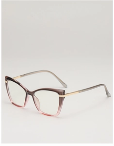 Detailed side view of gradient cat-eye glasses frame with metallic temples and hinges