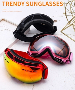 Three professional anti-fog ski goggles with large spherical lenses and foam padding