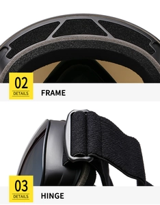 Macro view of breathable frame foam and reinforced hinge on black ski goggles