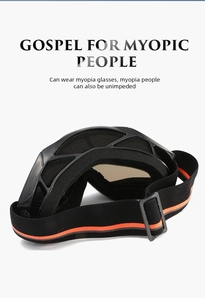 Detail of OTG ski goggles showing foam padding and adjustable strap for myopia