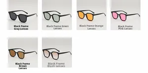 Retro square black frames with assorted colorful lenses showing multiple style variations