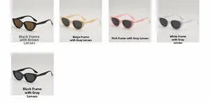 Cat-eye sunglasses collection in black, beige, pink, and white frames with tinted lenses