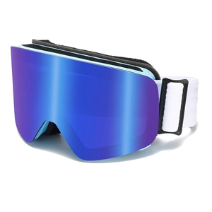 Kids dual-layer anti-fog ski goggles with blue purple gradient mirror lens and blue frame