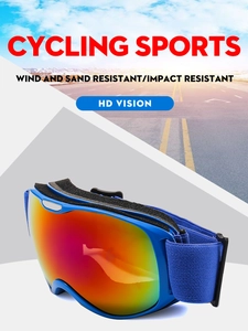 Kids cycling goggles featuring blue frame and colorful rainbow HD lenses for sports