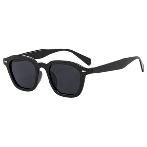 Classic square black sunglasses with silver stud accents and wide temples on white backdrop