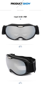 Detailed view of kids ski goggles with adjustable strap and cushioned black-silver frame