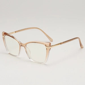 Fashion cat-eye blue light blocking glasses with champagne gold polygonal frame for women