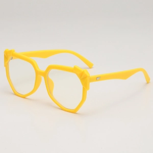 Fashionable bright yellow irregular geometric oversized sunglasses with silver wing accents