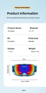 Detailed size chart for kids anti-fog ski goggles with PC frame and polarized lens