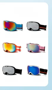 Multiple color options for kids' anti-fog ski goggles with adjustable straps and spherical lens