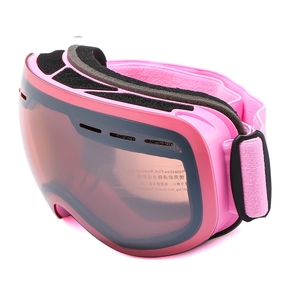 Pink double-layer anti-fog ski goggles for outdoor snow sports with adjustable strap