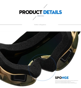 Detail view of the soft black sponge padding on camouflage ski goggles for comfort