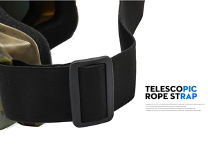 Macro view of adjustable telescopic strap and buckle on professional ski goggles