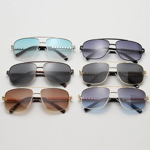 Collection of aviator sunglasses with metal double bridge frames and colorful lenses