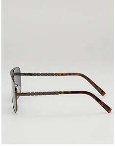Side view of aviator sunglasses featuring square chain link arms and tortoiseshell tips