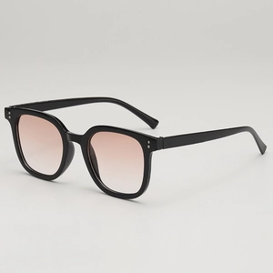 Retro square black frame sunglasses with gradient tea lenses and metal accents