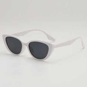 Classic retro cat eye sunglasses in glossy white frame with dark grey tinted lenses