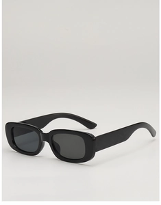 Detail view of stylish black square frame sunglasses for kids with retro resin finish