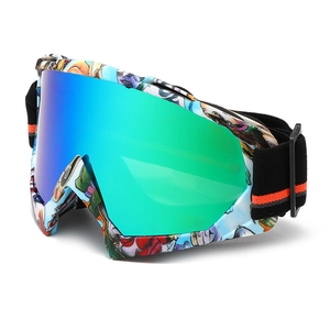 Graffiti ski goggles with blue mirror lens and adjustable elastic strap for winter outdoor sports