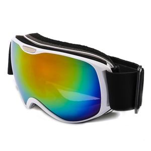 Kids anti-fog ski goggles with colorful mirrored lens and white frame for outdoor sports
