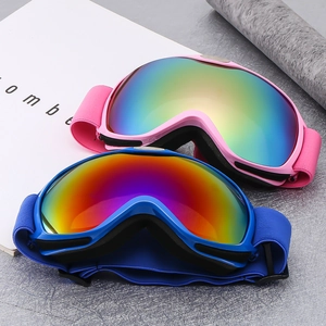 Kids anti-fog ski goggles with colorful mirrored lenses and adjustable elastic headbands