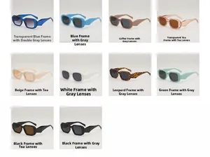 Collection of retro wide-frame sunglasses in various colors with UV400 protection