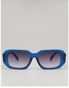 Front view of rectangular blue translucent frames with purple gradient lenses