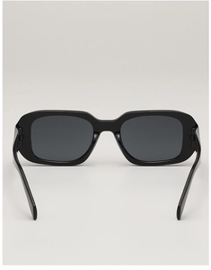 Rear view of sleek black rectangular sunglasses with premium resin frame and UV400 lenses