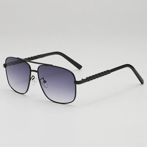 Classic aviator sunglasses with black metal double bridge and purple gradient lenses