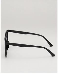 Side view of square black sunglasses showing smooth temples and thick plastic frame