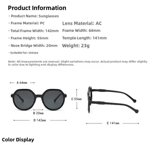 Size chart showing exact dimensions for these unisex large frame trendy sunglasses
