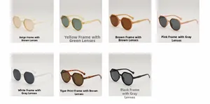 Detailed grid view showing various frame and lens color options for trendy sunglasses