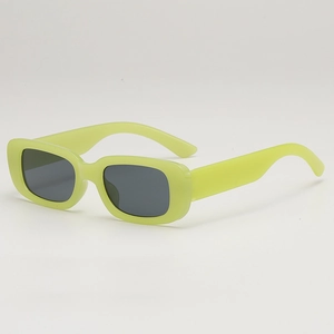 Minimalist square lime green children sunglasses with retro thick frame and dark lenses