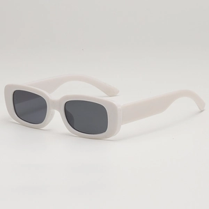 Classic white rectangular kids sunglasses with thick retro frames and dark gray lenses