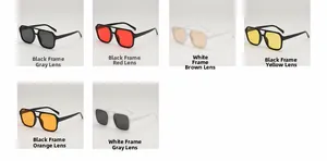 Six assorted large square aviator sunglasses with dual-bridge frames in various lens colors