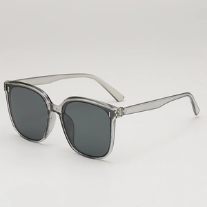 Retro square oversized sunglasses in transparent grey frame with dark grey lenses for women