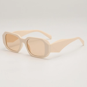 Modern thick frame UV400 sunglasses in cream beige with translucent tea lenses