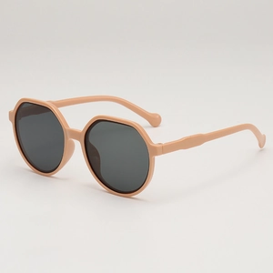 Fashionable round frame kids sunglasses in apricot beige with UV protection lenses
