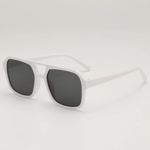 Modern white oversized square sunglasses with double bridge and dark polarized lenses