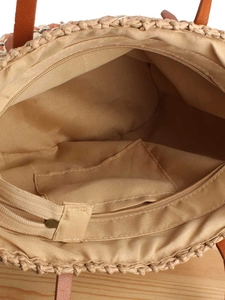 Sac cabas en paille tissé avec intérieur spacieux, doublure en tissu et fermeture éclair