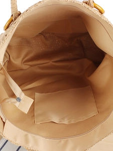 Grand sac cabas en paille tressée avec fermeture éclair et poignées rondes en bois
