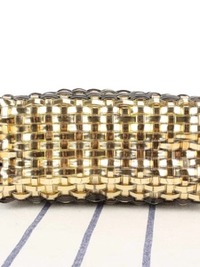 Chic gold metallic woven handbag for daily commute and seaside vacation casual styling