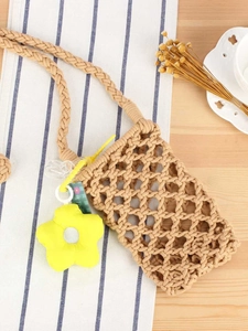 Handmade Woven Cotton Rope Phone Bag Mini Crossbody Purse With Flower Charm Boho Style For Women